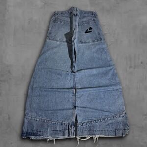 Vintage Wide Leg Baggy Jeans Y2k Grunge Streetwear Look Embroidered Pockey 34x32